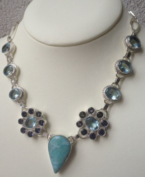 Zilveren ketting met Larimar, blauw Topaas en Ioliet kwarts